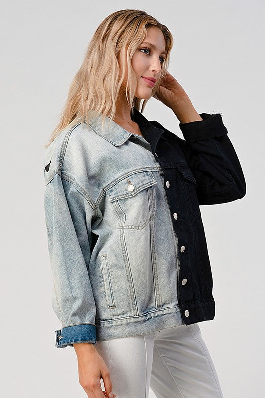 CONTRAST DENIM AND BLACK OVERSIZED JACKET