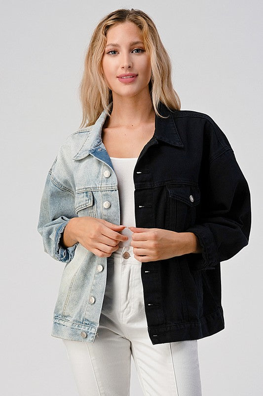 CONTRAST DENIM AND BLACK OVERSIZED JACKET