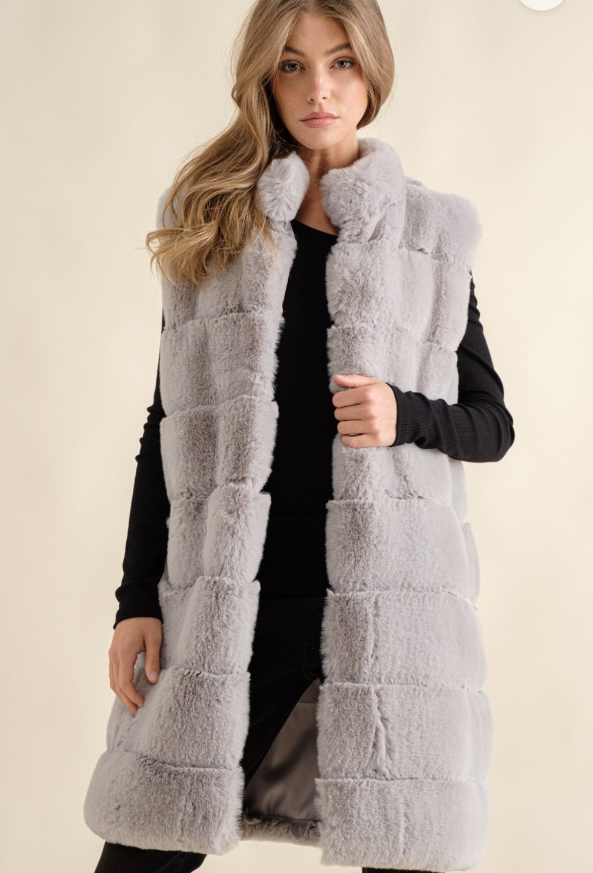 Grey Faux Fur Ribbed Vest