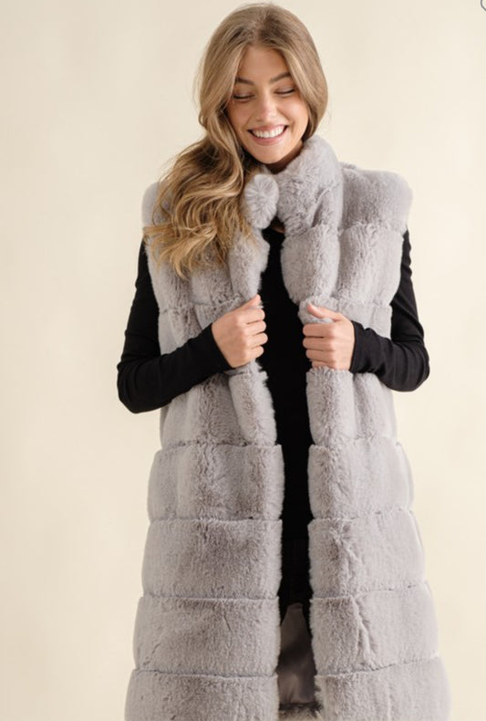 Grey Faux Fur Ribbed Vest