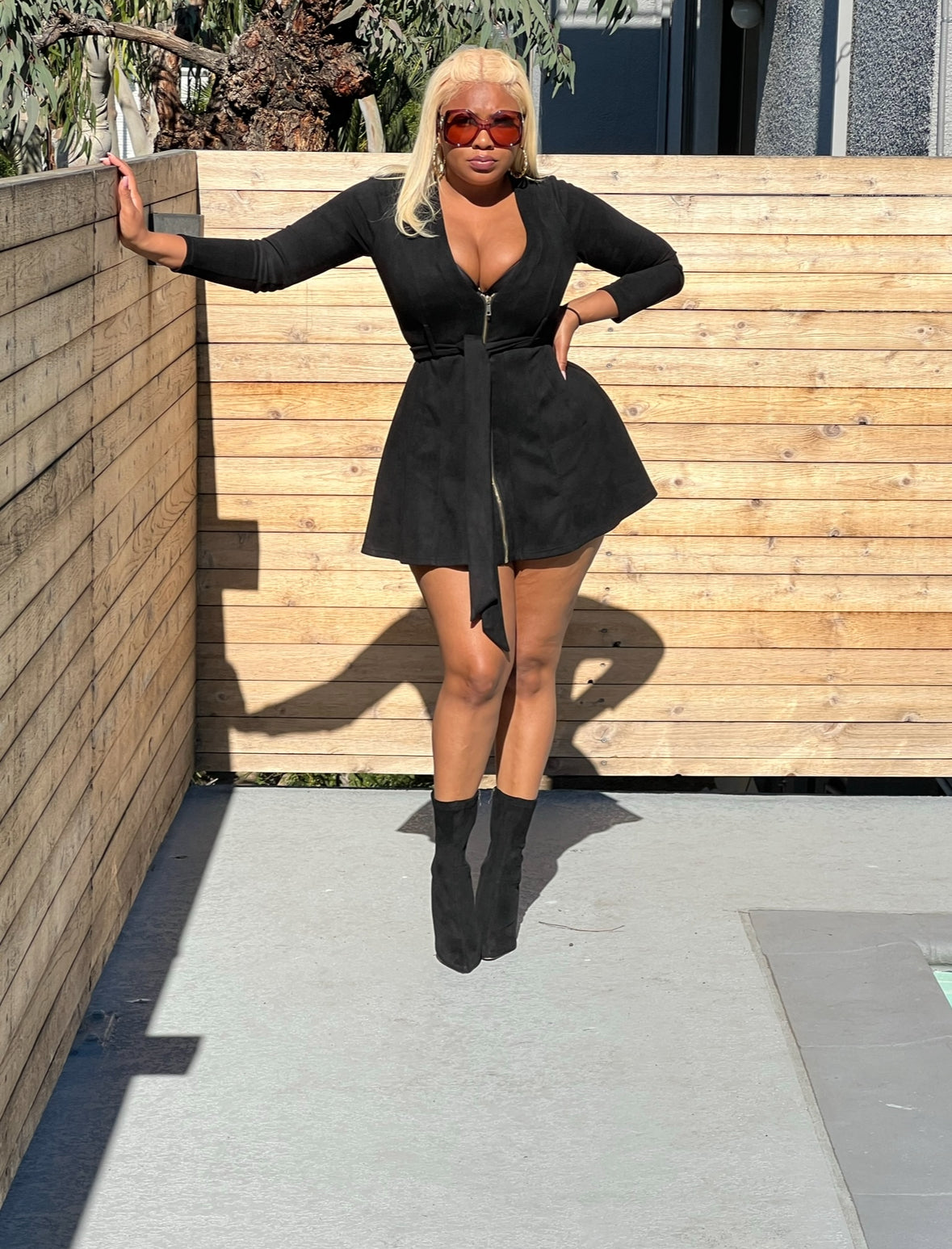 Black Suede Sophisticated Suzie Baby Doll Dress