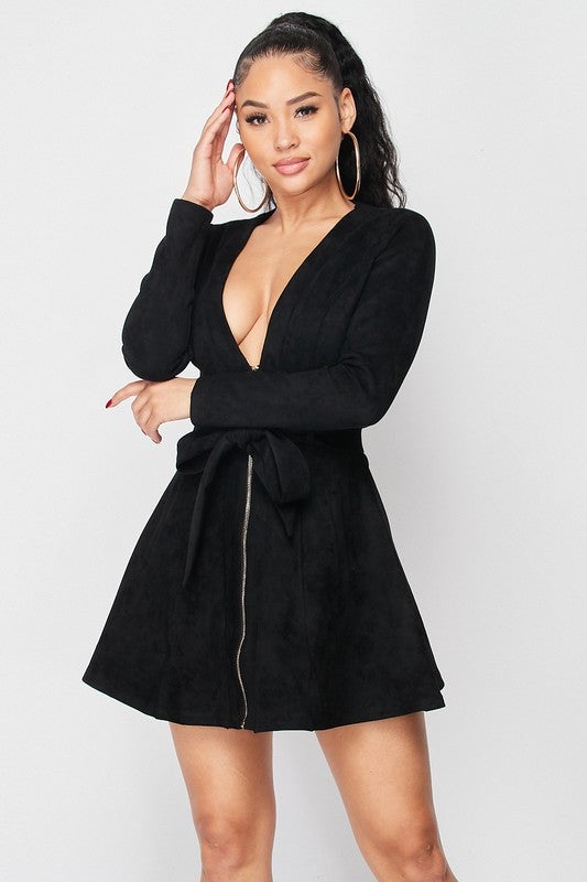 Black Suede Sophisticated Suzie Baby Doll Dress