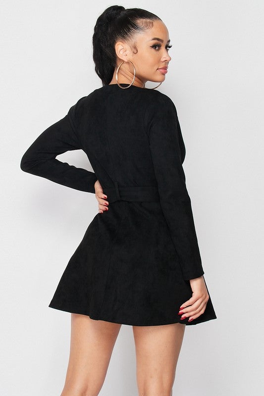 Black Suede Sophisticated Suzie Baby Doll Dress