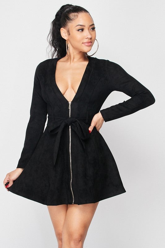 Black Suede Sophisticated Suzie Baby Doll Dress