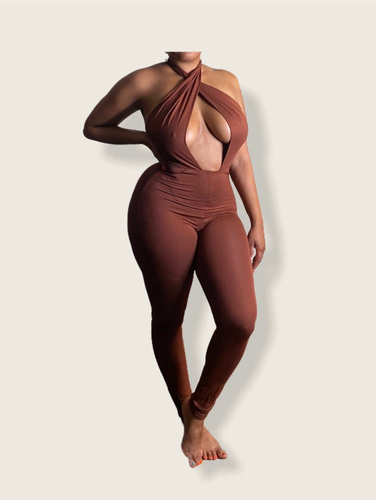 Full length Brown Tie Up "CoCo"  jumpsuit