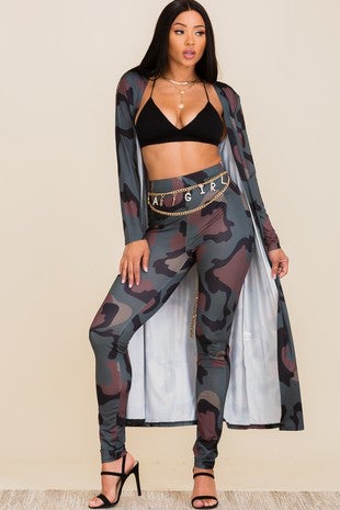 Green Miss Camo 2 piece set with long sweater and high waisted tights