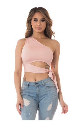 One Shoulder Tie Up "Krissy" Crop Top