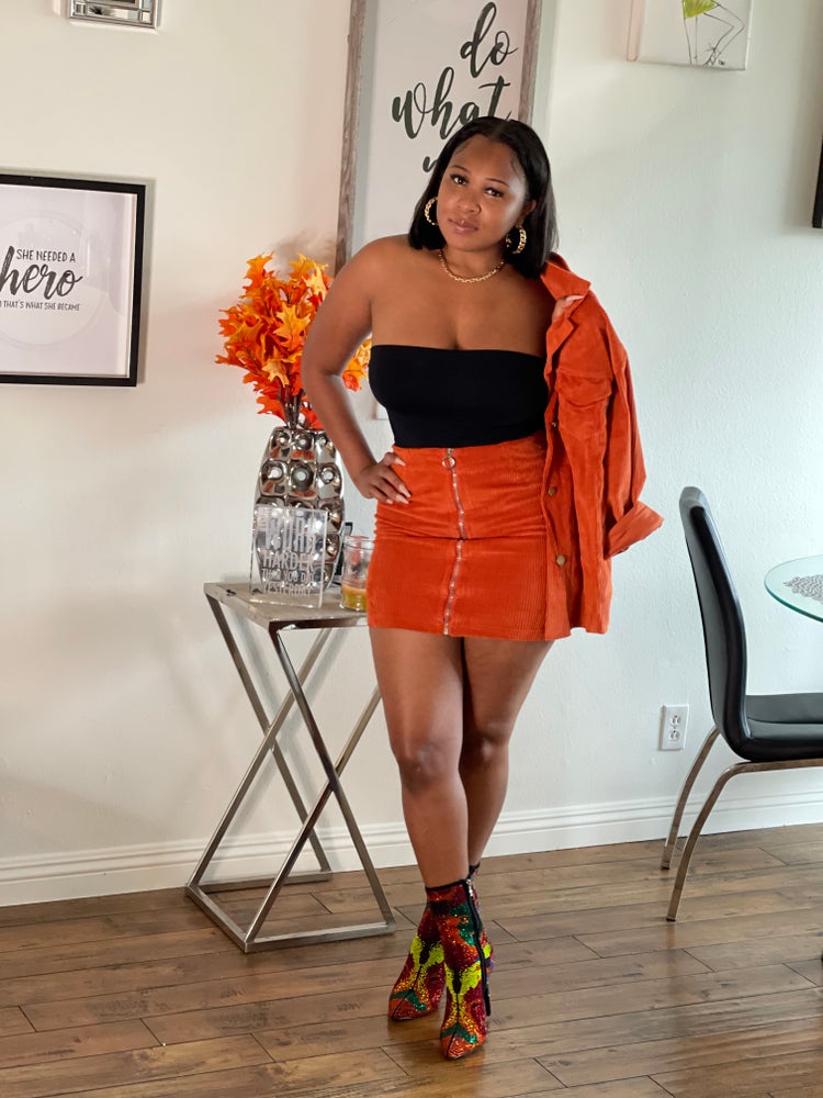 Miss Pumpkin Orange Corduroy Skirt 2 Piece Set