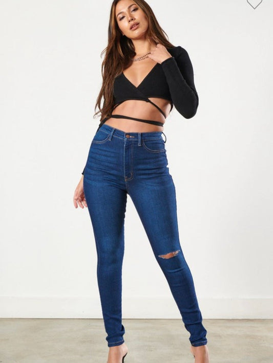 Denim High Waisted "Curve" Jeans with a slit