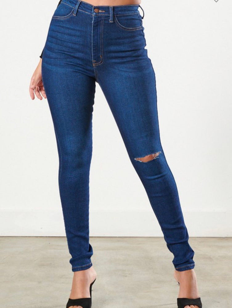 Denim High Waisted "Curve" Jeans with a slit